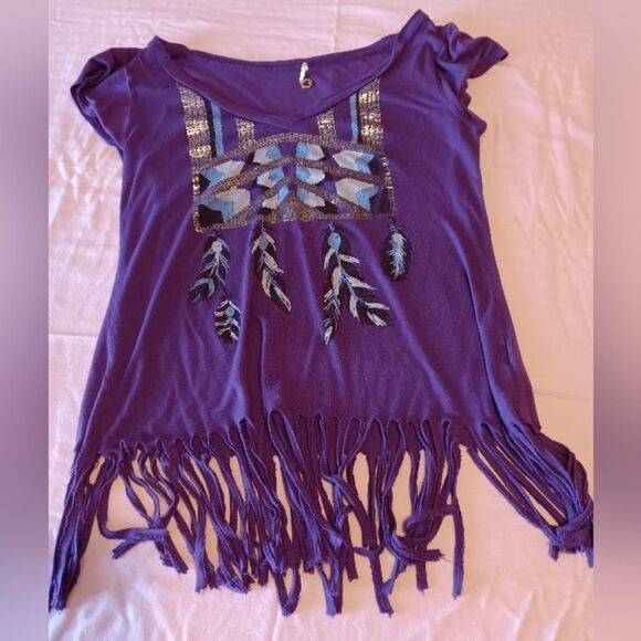 Robin K brand Fringed Tee - Size: Large (0334) - Picture 1 of 7